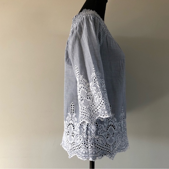 Women’s Tribal Jeans off Shoulder Blue White Striped Embroidered top size S - Picture 6 of 14